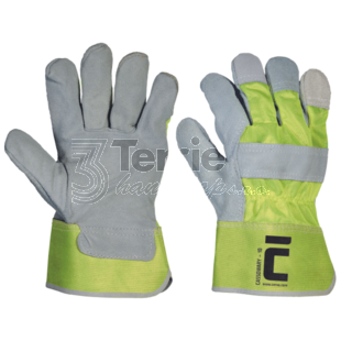 CASSOWARY Hi-Vis rukavice pracovní kombinovaná z hovězí štípenky-BA/PES,EN388(3222X)