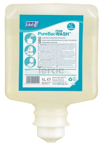 Deb PureBac Foam Wash 1L, neparfemované pěnové mýdlo, antibacterial