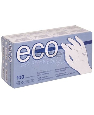 Jednorázové rukavice ECO,latexové,pudrované, bílé, tloušťka 0,08 mm