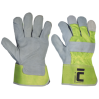 CASSOWARY Hi-Vis rukavice pracovní kombinovaná z hovězí štípenky-BA/PES,EN388(3222X)