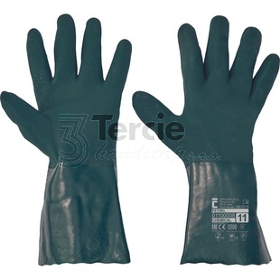 PETREL zelené,vel.10",ukavice celomáčené v PVC,EN388 (4121X),EN374-1 (J,K,L)