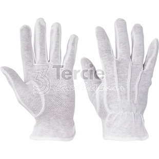CERVA BUSTARD bílé rukavice z bavlněného úpletu s PVC terčíky,EN 388 (111xx)