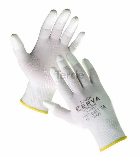 LARK pletené bezešvé pracovní rukavice s tenkou vrstvou polyuretanu na špičkách prstů