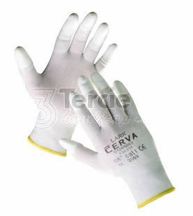 LARK pletené bezešvé pracovní rukavice s tenkou vrstvou polyuretanu na špičkách prstů