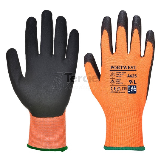 A625 HiVis TEX reflexní neprořezné rukavice máčené v PU,EN388(4X43D);EN407(X1XXXX)