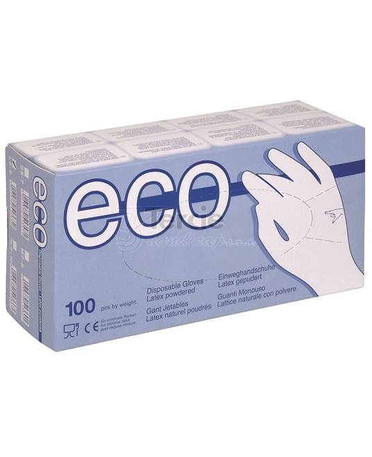 Jednorázové rukavice ECO,latexové,pudrované, bílé, tloušťka 0,08 mm