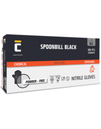 SPOONBILL BLACK jednorázové nitrilové nepudrované rukavice(BOX=100ks),EN ISO 374-1(typeB K6 P2 T5),EN ISO 374-5 (virus)