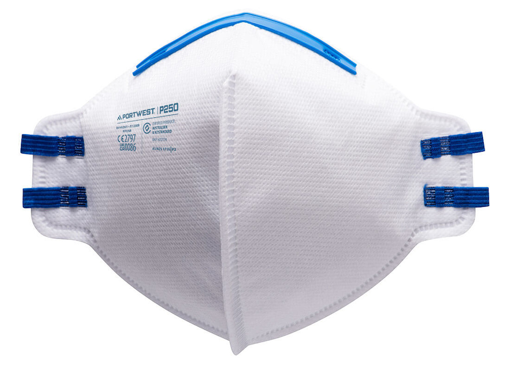 PORTWEST® P250 FFP2 NR Dust Mist Fold Flat respirátor bez ventilku (BOX=20ks) EN 149:2001+A1 2009 - P250WHR.jpg