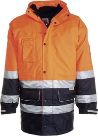 SECURITY vel.L,oranžová fluo/námořnická modrá reflexní Hi-Vis parka, EN ISO 343 3:1