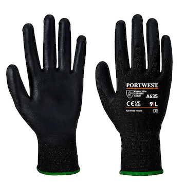 PORTWEST® A635 Eco-Cut rukavice polyesterová povrstvená PU,EN388(4X42B) - A635cerna.jpg